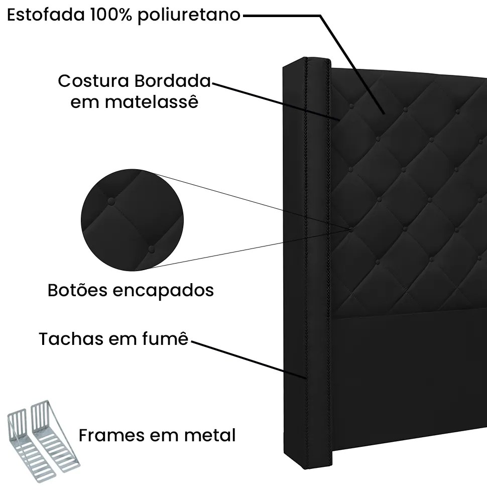 Cabeceira Cama Box Solteiro 90cm Vicenza Corano Preto - Sheep Estofados - Preto