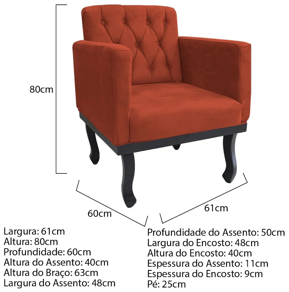 kit 02 Poltronas Classic Pés Luís XV Suede Terracota - ADJ Decor