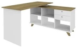 Mesa Escrivaninha em L Golden e Estante Livreiro Stela A06 Olmo/Branco