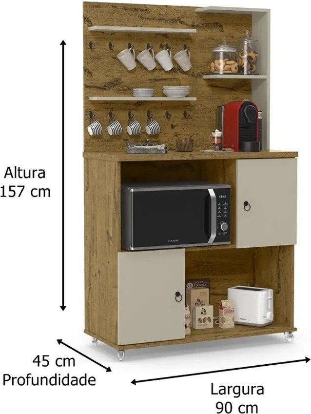 Aparador Cantinho do Café Aconchego Nature com Off White - Patrimar Móveis