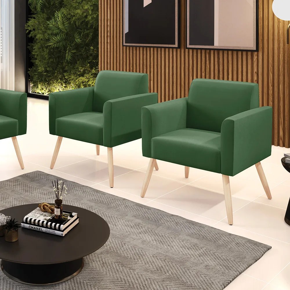 Kit 2 Poltronas Pés Palito Natural Marisa Suede Verde D03 - DRossi