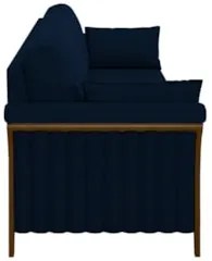 Sofá Living 3 Lugares 222cm Pés Madeira Roya Z32 Veludo Azul Marinho -