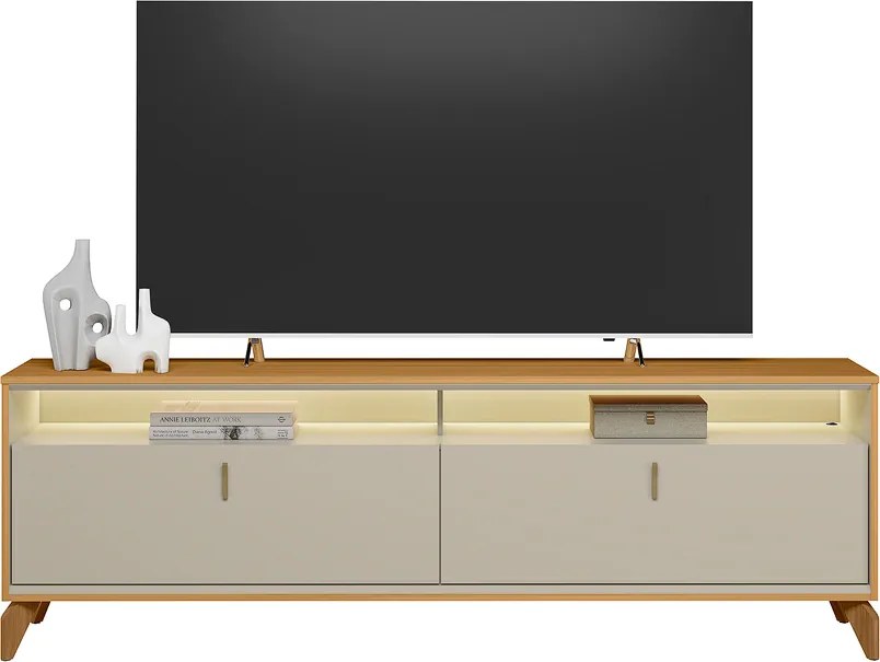 Rack Bancada Duarte com LED Pés em Madeira 182cm TV Até 60 Polegadas Tauari/OffWhite  G77 - Gran Belo
