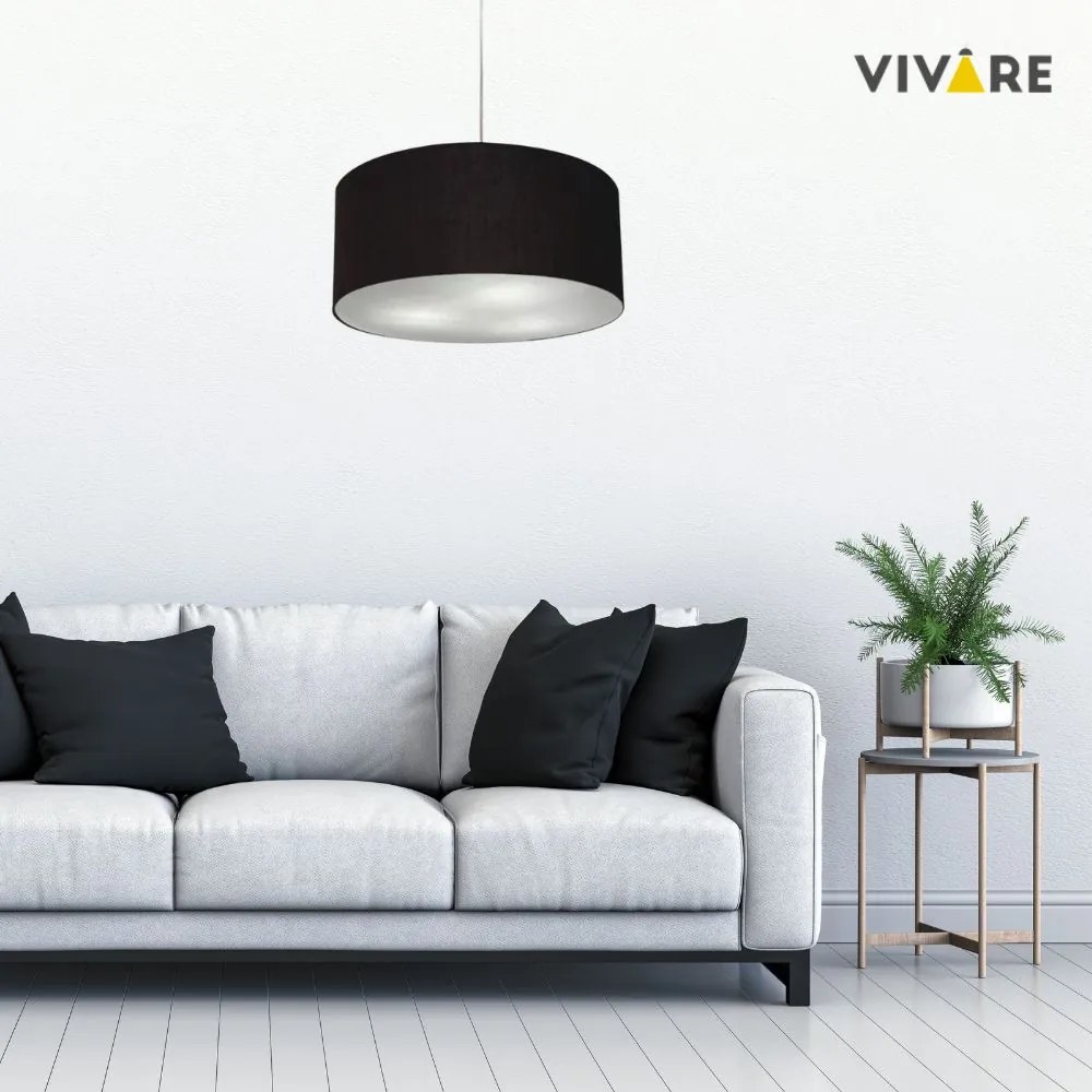 Lustre Pendente Cilíndrico Md-4215 Cúpula em Tecido 55x30cm Preto - Bivolt