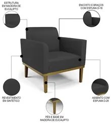 Sofá Namoradeira e 2 Poltronas Base Madeira Castanho Maressa Sintético