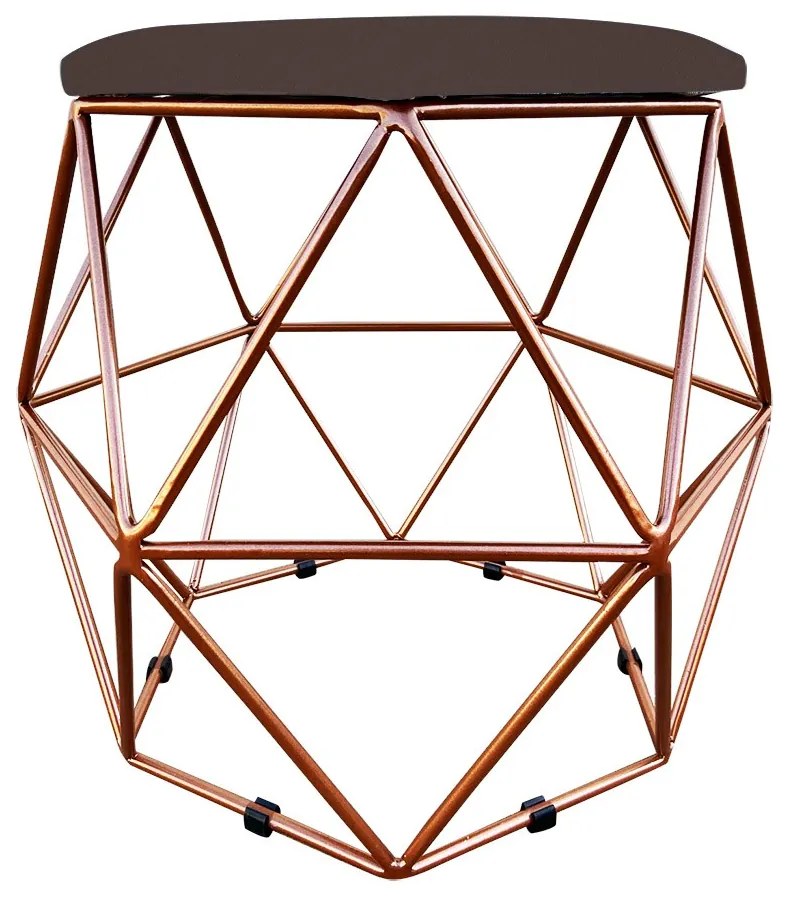 Puff Aramado Hexágono Decorativo Industrial Cobre com Suede D03 - D'Rossi - Marrom