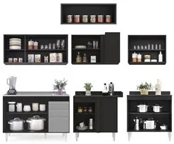 Armário de Cozinha Modulado de Canto 7 Peças CP21 com Pia Inox Preto/C
