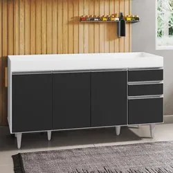 Balcão Gabinete para pia sem Tampo 150cm Marrocos Branco/Preto - Lumil