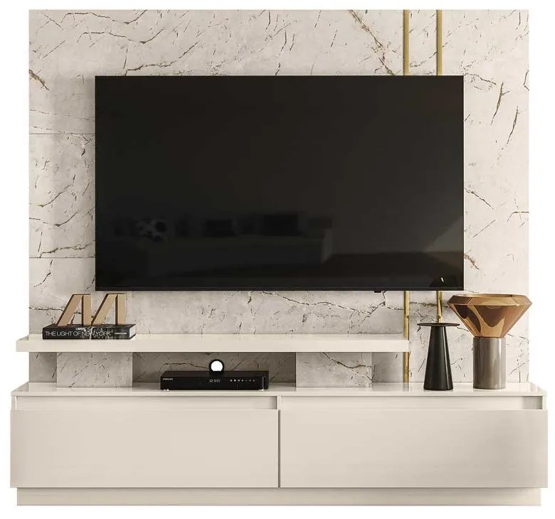 Home Theater Braun 2 Gavetas MDP até 75 Calacata/OffWhite G97 - Gran Belo (FDL)