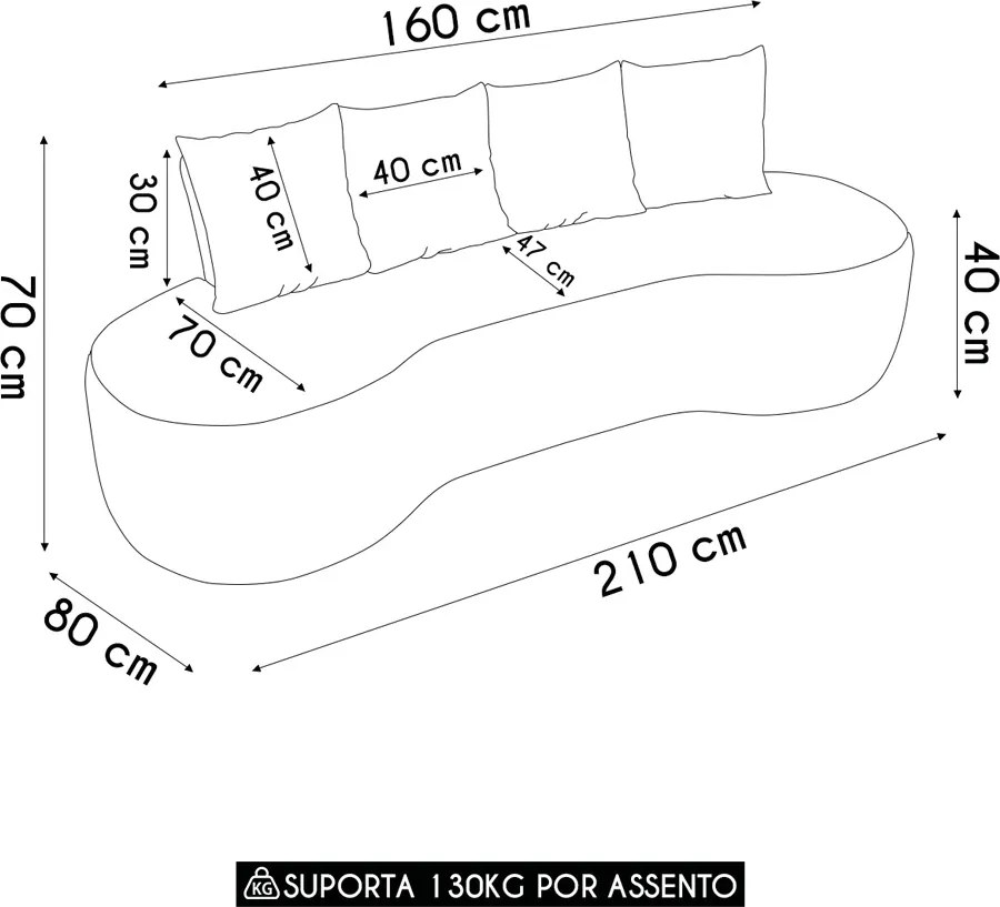 Sofá 3 Lugares Orgânico 210cm com Almofadas Benin Bouclê B03 - D'Rossi - Menta