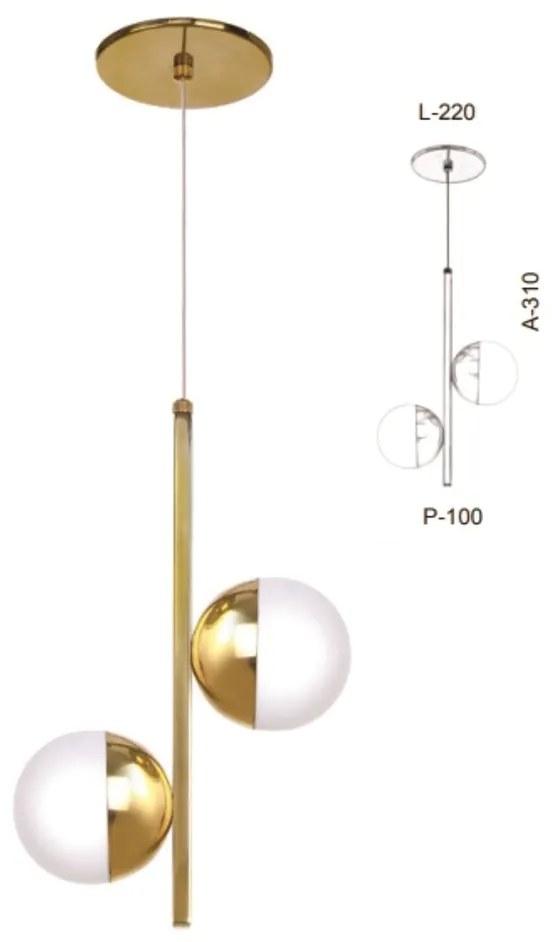 Pendente Haste Vertical Globo Duplo 22X10X31Cm Metal E Globo Ø10Cm 02X... (PRETO, AMBAR)