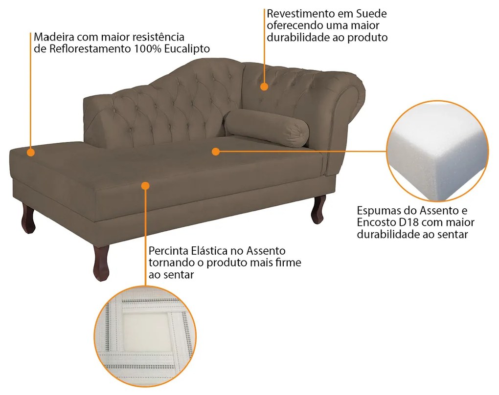 Recamier Diana 160cm Lado Esquerdo Suede Marrom - ADJ Decor