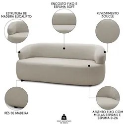 Sofá 2 Lugares Living Orgânico Sala de Estar 140cm Conka F05 Boucle Be