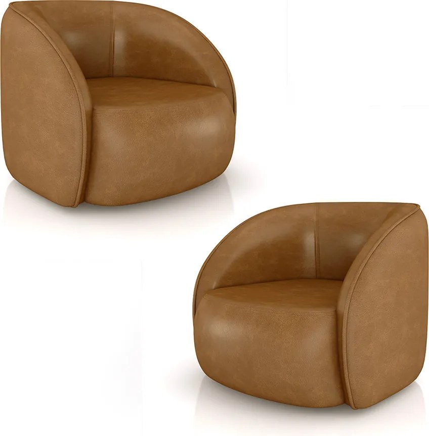 Kit 2 Poltronas Decorativas Sala de Estar Clarke PU Caramelo Manchado G45 - Gran Belo