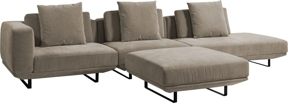 Sofá Modulado Sala de Estar Carmen 532cm Pés de Ferro Linho Rústico Castor G92 - Gran Belo