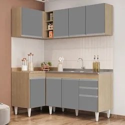 Armário de Cozinha Modulado de Canto Direito 4 Peças CP39 com Pia Inox