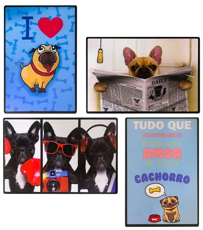 Kit 04 Placas de Mdf Decorativas Dog 19,5x29,5cm - D'Rossi