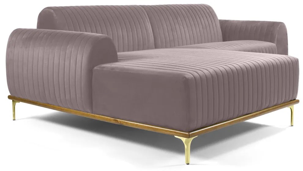Sofá 3 Lugares Lisboa D07 com Chaise Esquerda 230cm Veludo Rosa - D'Rossi