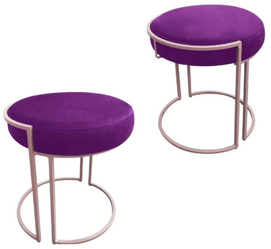 Puff Redondo Base Industrial Rosê Kit 2 Love Suede - Roxo