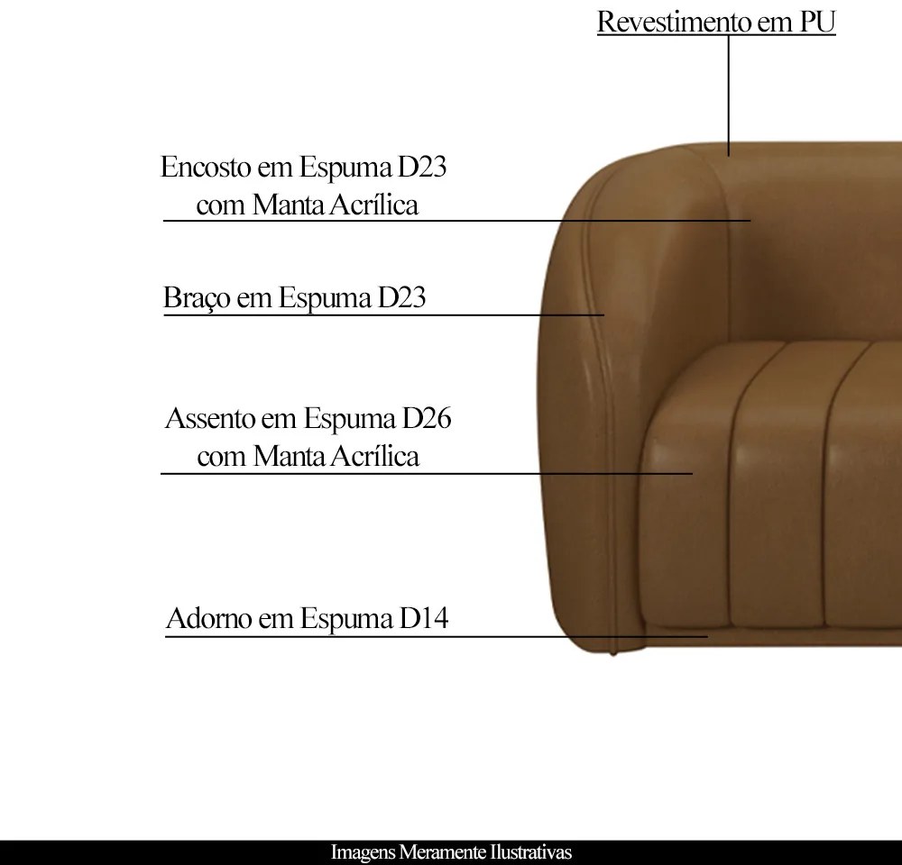 Kit 2 Poltronas Decorativas Sala de Estar Adam PU Caramelo G45 - Gran Belo