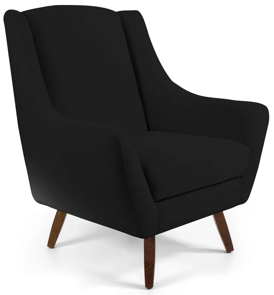 Poltrona Decorativa com Puff Sala de Estar Pés de Madeira Naomi Veludo Preto G15 - Gran Belo