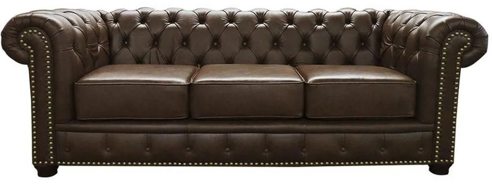 Sofá 3 Lugares Sala de Estar 235cm Chesterfield Pés Madeira Couro Marrom G40 - Gran Belo
