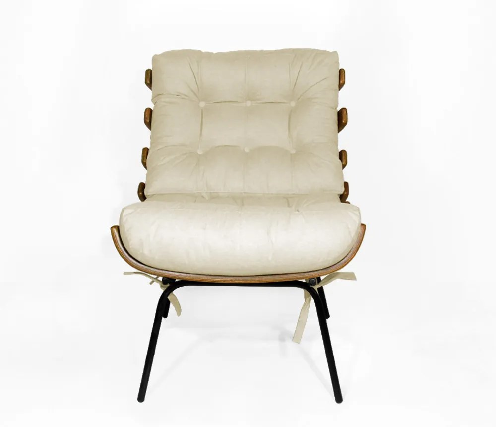 Kit Poltrona Decorativa Costela com puff Costela Suede Bege