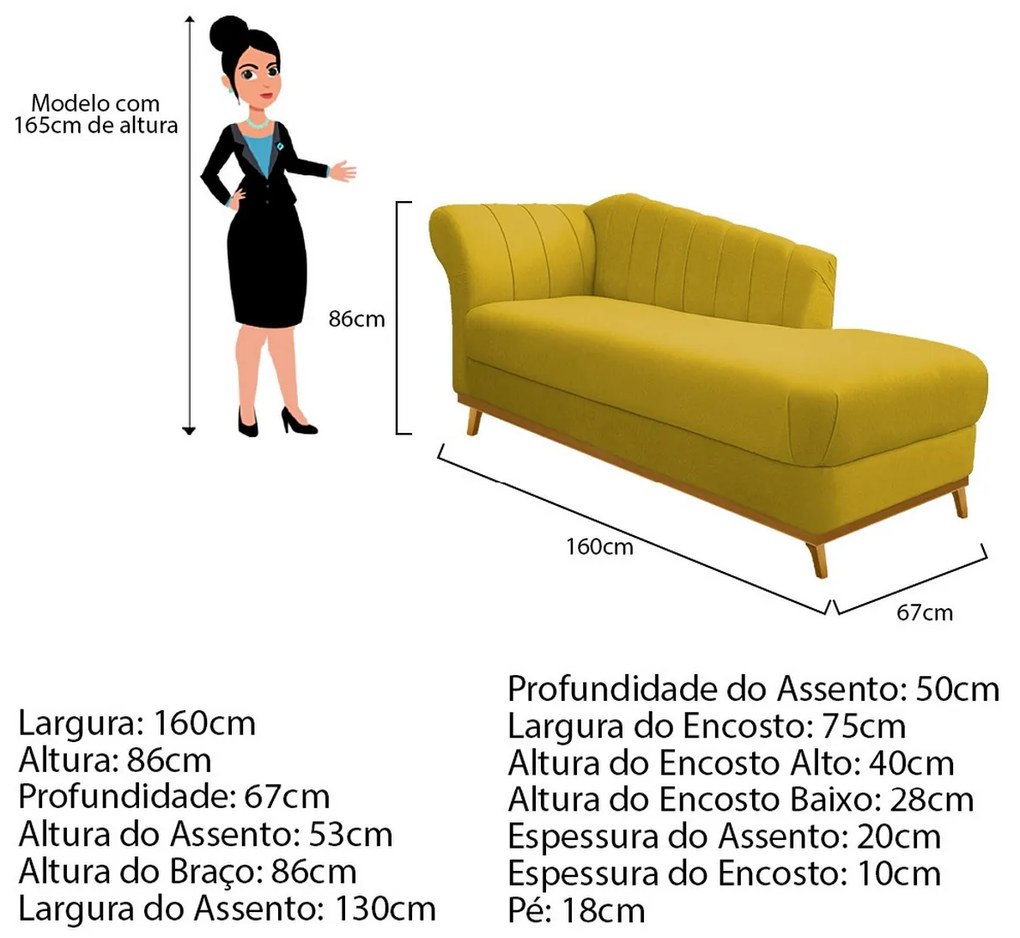 Recamier Vanessa 160cm Lado Esquerdo Suede Amarelo - ADJ Decor