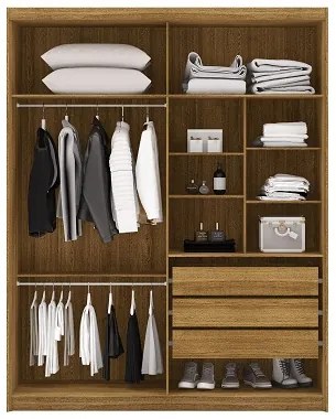 Guarda Roupa Com Espelho Dubai 4 Portas Nature/Alasca - Vila Rica Móveis