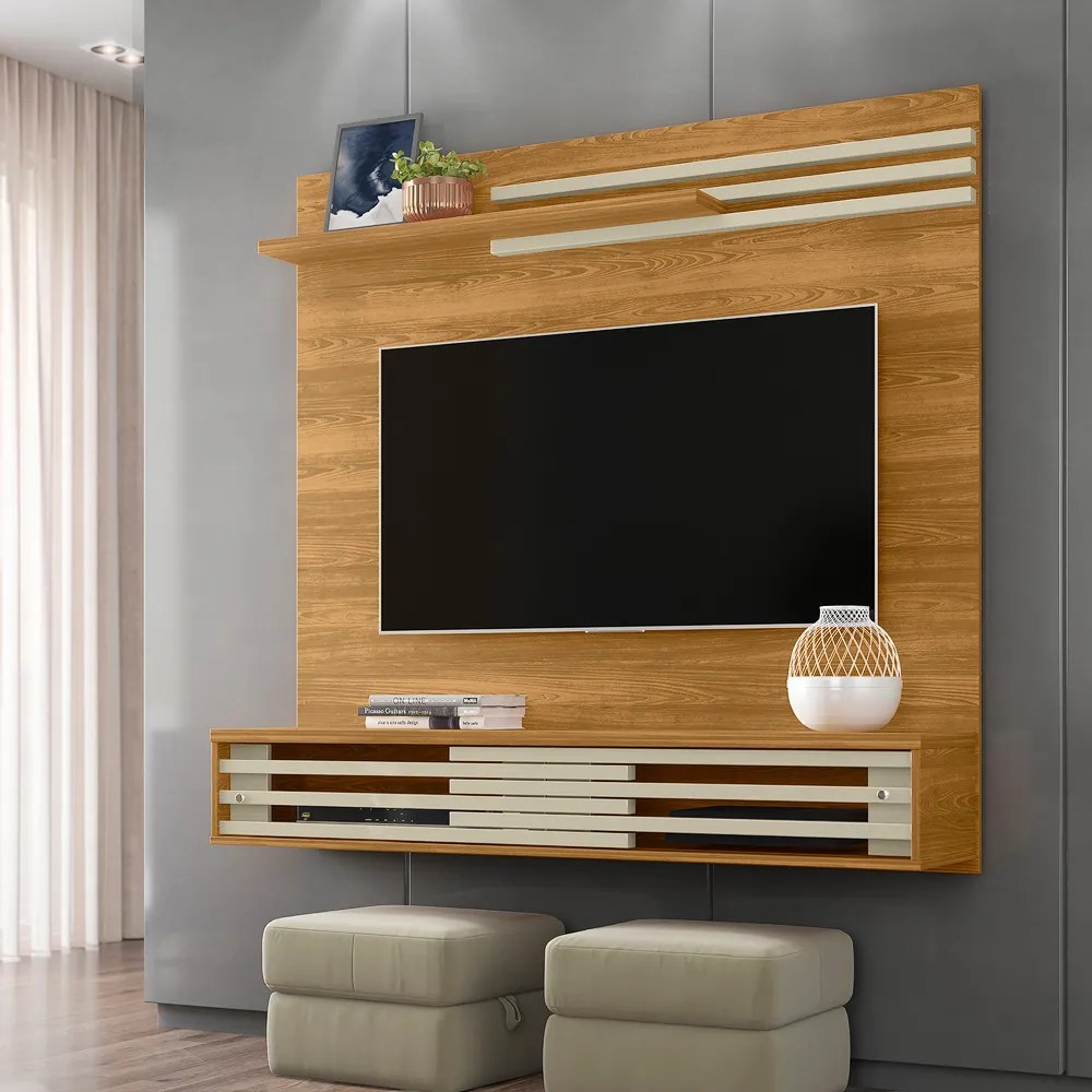 Painel TV 55 Pol 136cm Bancada Suspensa para Sala Briven M20 - D'Rossi - Cumaru e Opala