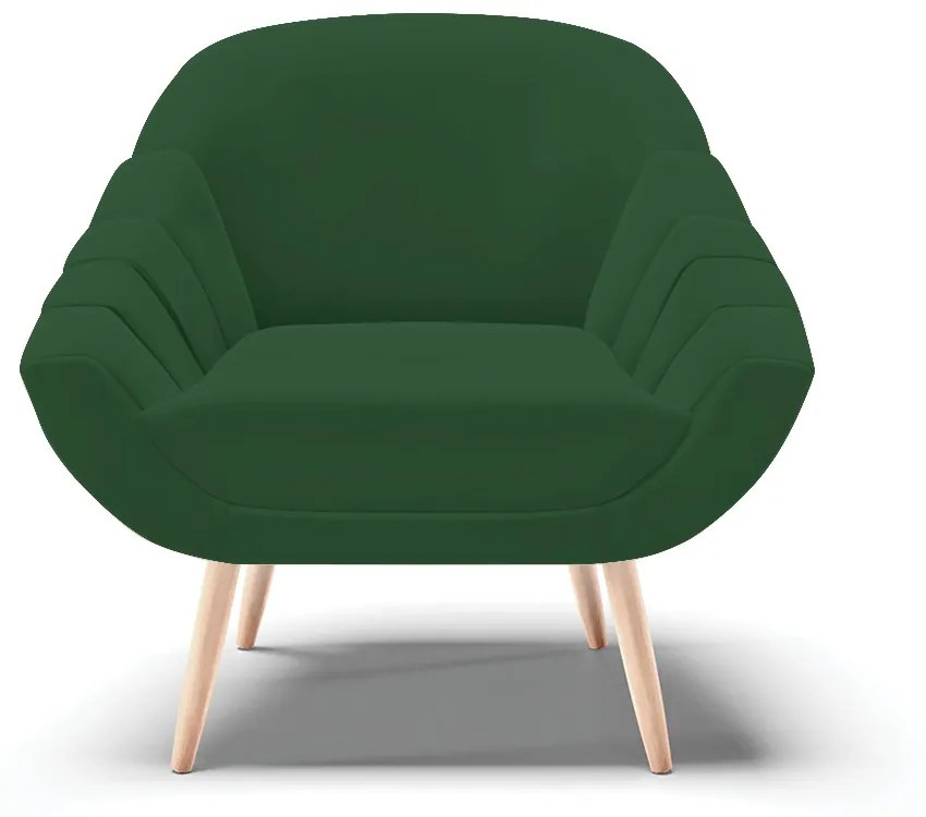 Kit 02 Poltronas Giovana Veludo Verde Pés Palito Natural - Indo Decorar