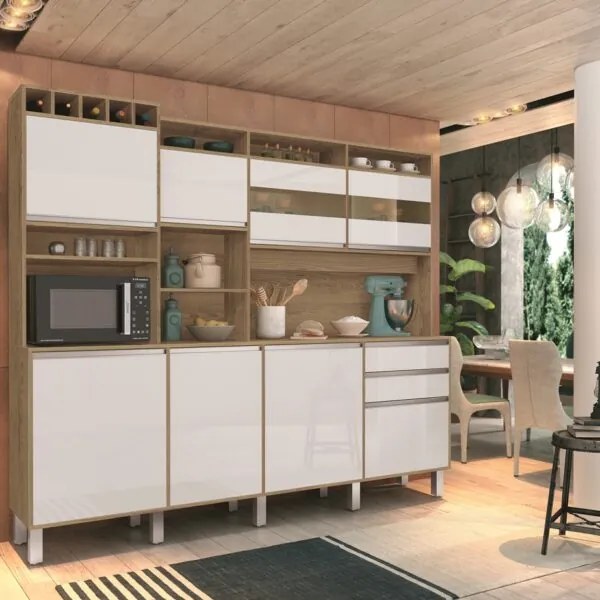Kit Cozinha Smart 8 Portas Freijó/Branco - Vitamov