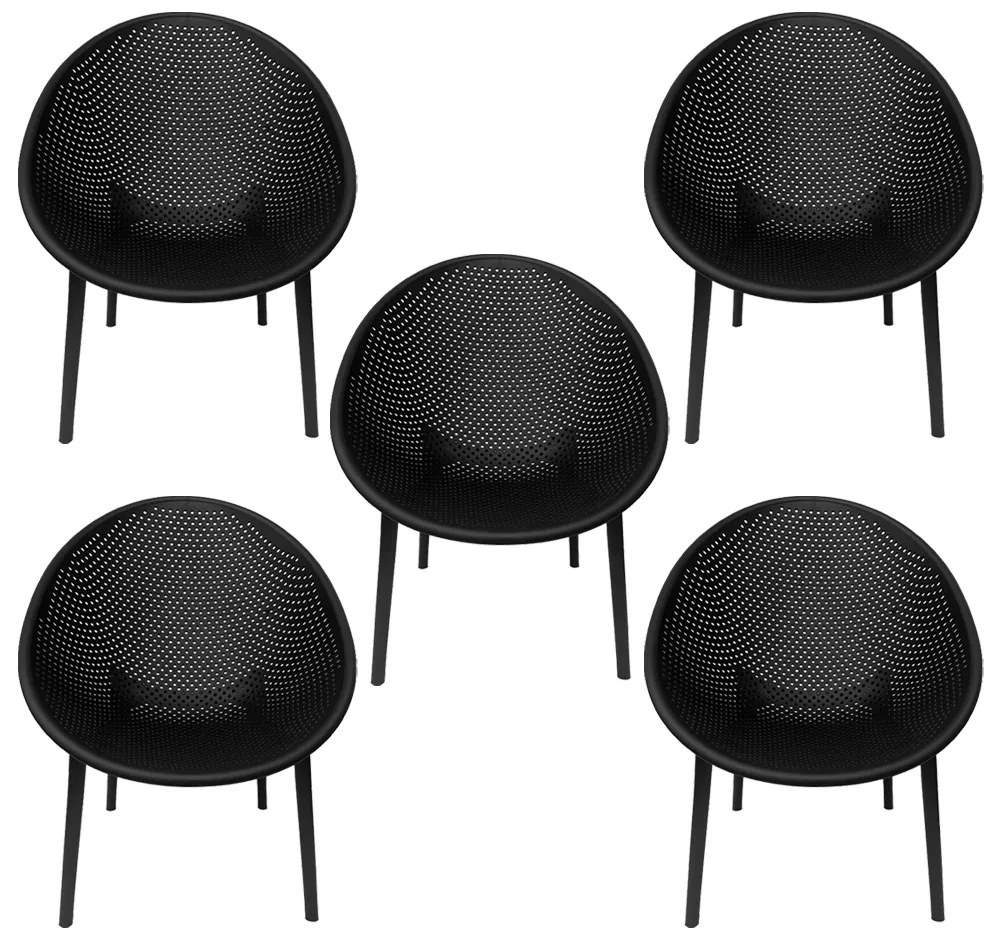 Kit 5 Poltronas Área Externa de PP Marina com Base Desmontável Preto G56 - Gran Belo