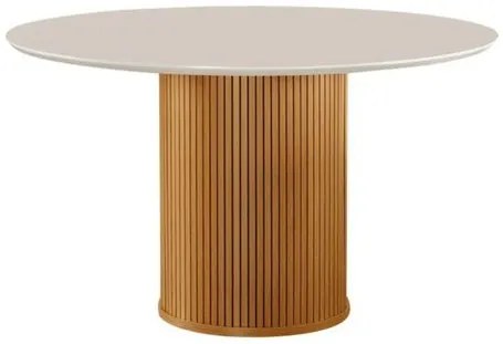 Mesa de Jantar Woodi Redonda Cor Off White Com Cinamomo 120cm - 79457 Sun House