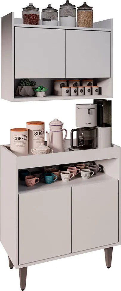 Conjunto Armário Cantinho do Café Chico 2 Portas com Aéreo Branco G96 - Gran Belo