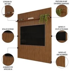 Painel para TV 65 Polegadas Ripado 183x240cm Pratisk D04 Freijó - Mpoz
