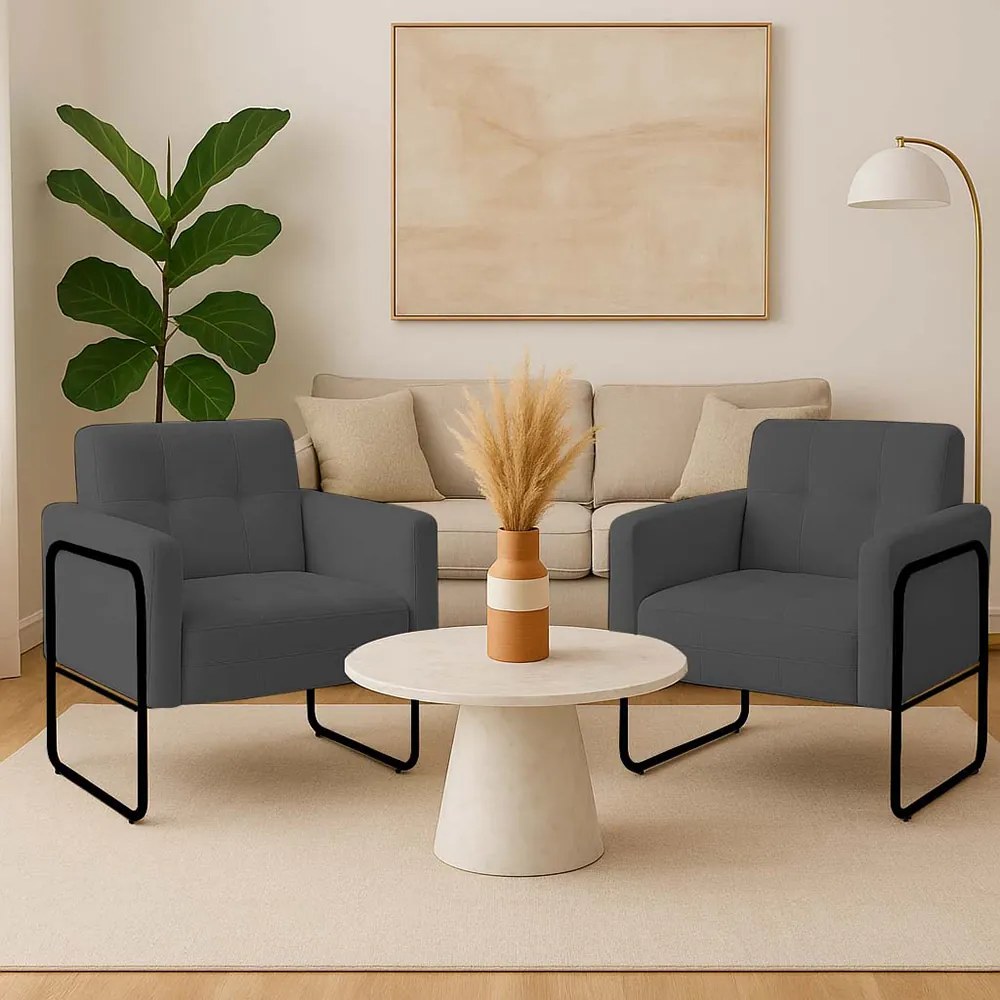 Poltrona Sala Industrial Alta Tubo Preto kit 2 Elisa Bouclê D03 - D'Rossi - Grafite