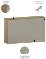 Armário de Cozinha Aéreo 120cm 3 Portas Nádia Mocca/Avelã L01 - Mpozen