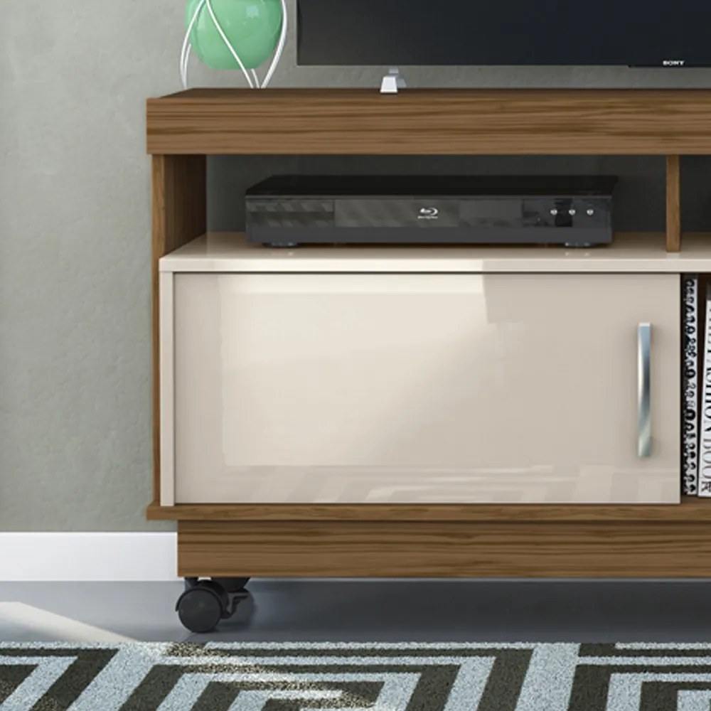 Rack TV 50 Pol 121cm Bancada com Rodízio Sala Zorin M20 - D'Rossi - Naturale e Off White