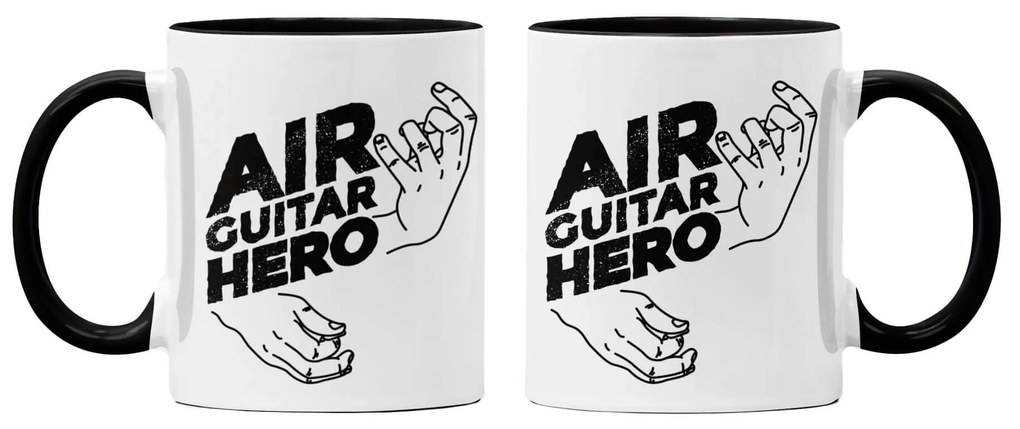 Caneca Air Guitar Hero Branca com Alça Preta