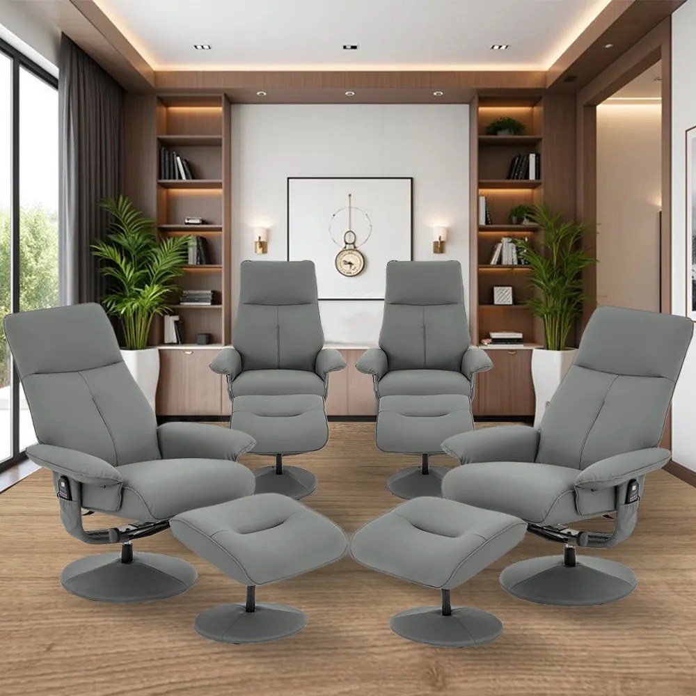 Kit 4 Poltronas do Papai Elétrica Reclinável Giratória com Apoio de Pés e Massagem Nebraska PU Fendi G56 - Rivatti
