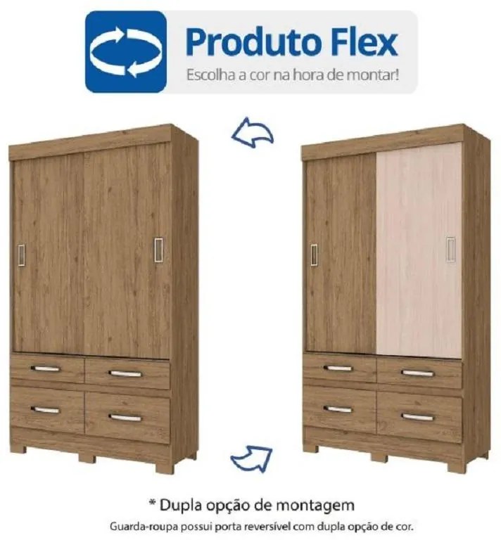 Guarda Roupa Roupeiro 2 portas 4 Gavetas Solteiro Flex Briz