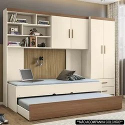 Quarto Infantil Modulado 4 Portas Com Bicama Chiara Off White/Carvalho