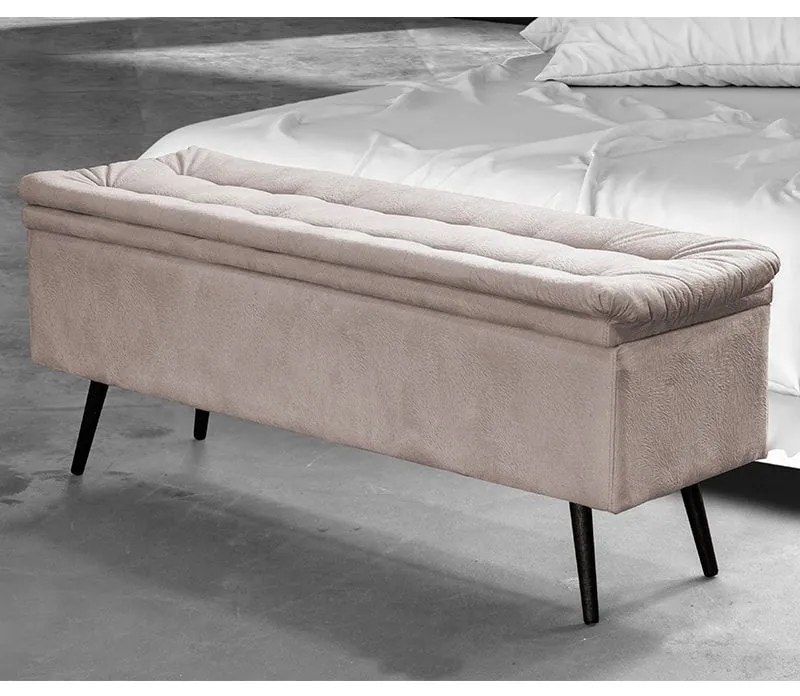 Cabeceira com Calçadeira Baú Casal 140cm Conforto Suede Bege - Sheep Estofados - Bege