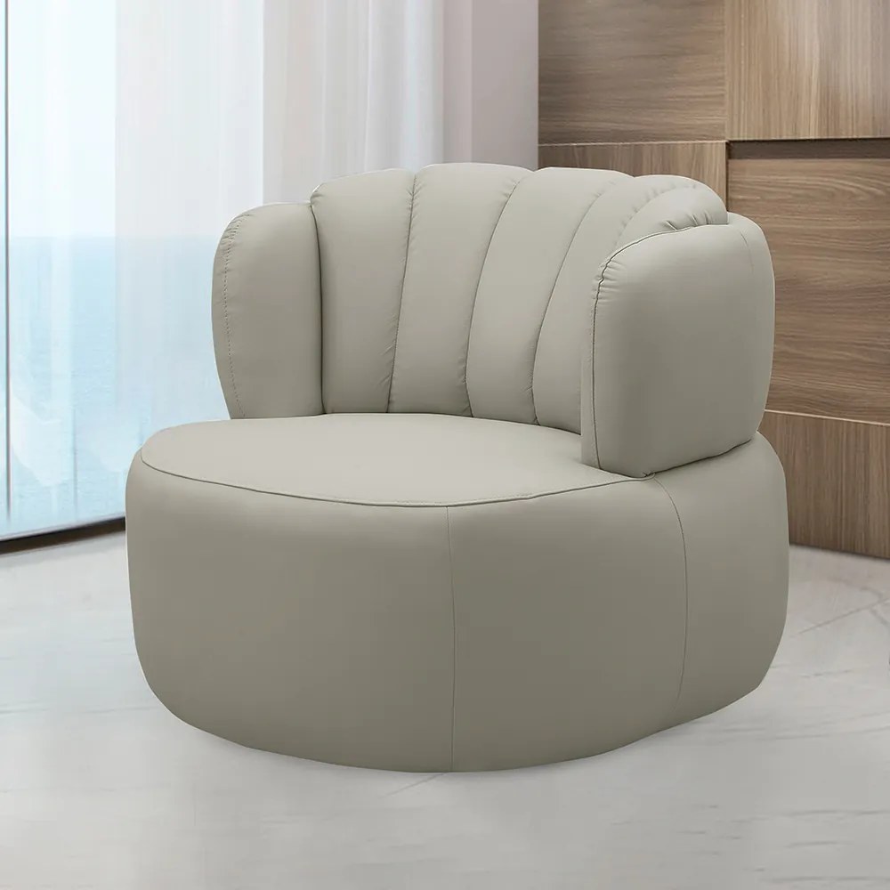 Conjunto Sala de estar Decorativo Mariele Poltrona Base Giratória em Aço com Puff Couro Bege G88 - Gran Belo