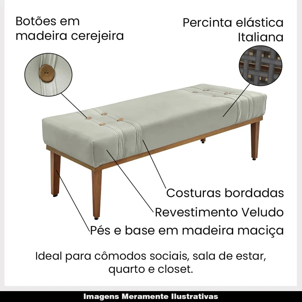 Recamier Decorativo 140cm Kors Veludo Pés de Madeira Prata G63 - Gran Belo