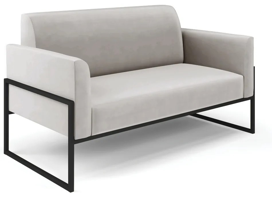 Sofá Namoradeira com Poltrona Base Industrial Alta Preto Marisa Veludo D03 - D'Rossi - Cinza