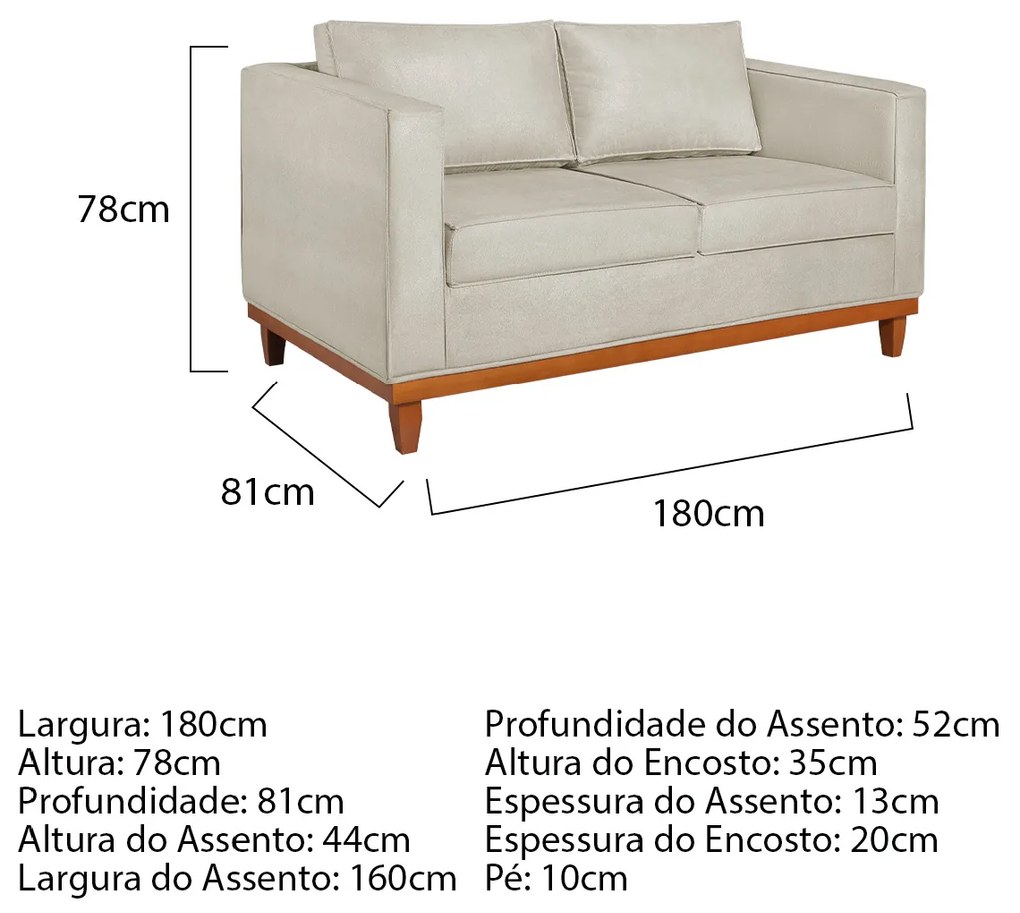 Kit Sofá 3 Lugares e 2 Poltronas Europa 180 cm Estilo Conforto e Elegância Linho - ADJ Decor