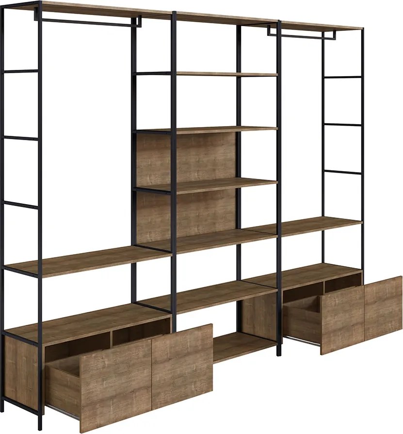 Kit Guarda Roupa Steel Quadra Closet Modulado com 03 Estantes Estilo Industrial Vermont e Preto A05 - D'Rossi