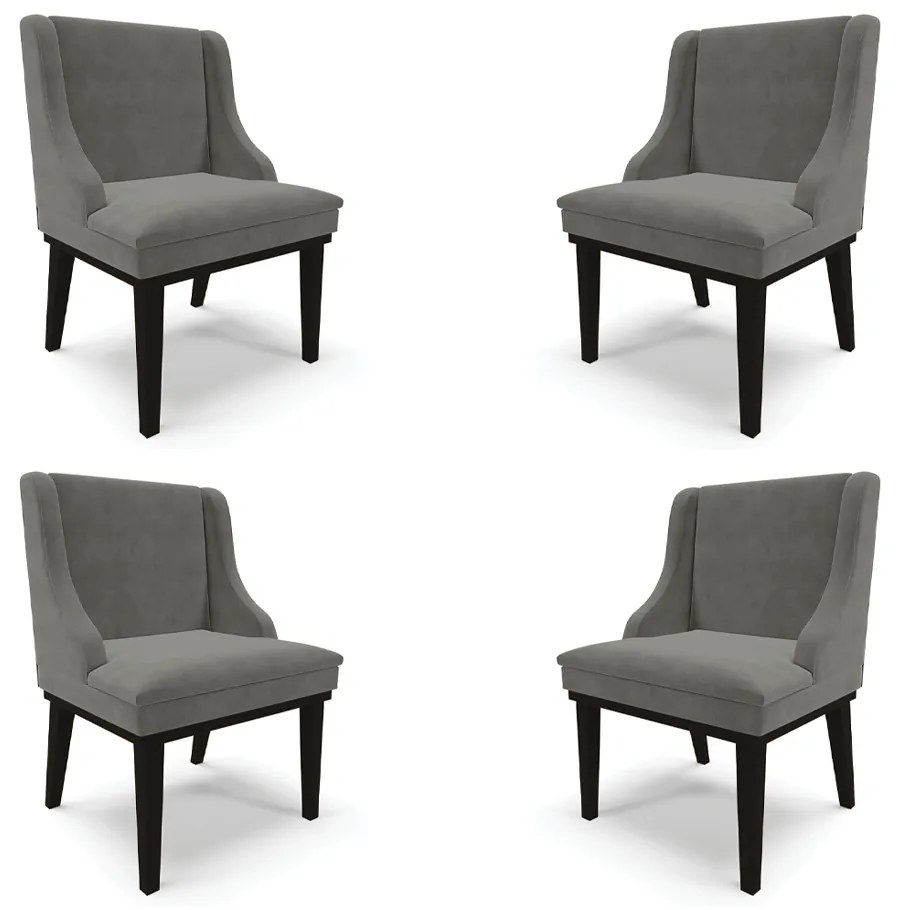 Kit 4 Cadeiras Decorativas Sala de Jantar Base Fixa de Madeira Firenze Suede Grafite/Preto G19 - Gran Belo